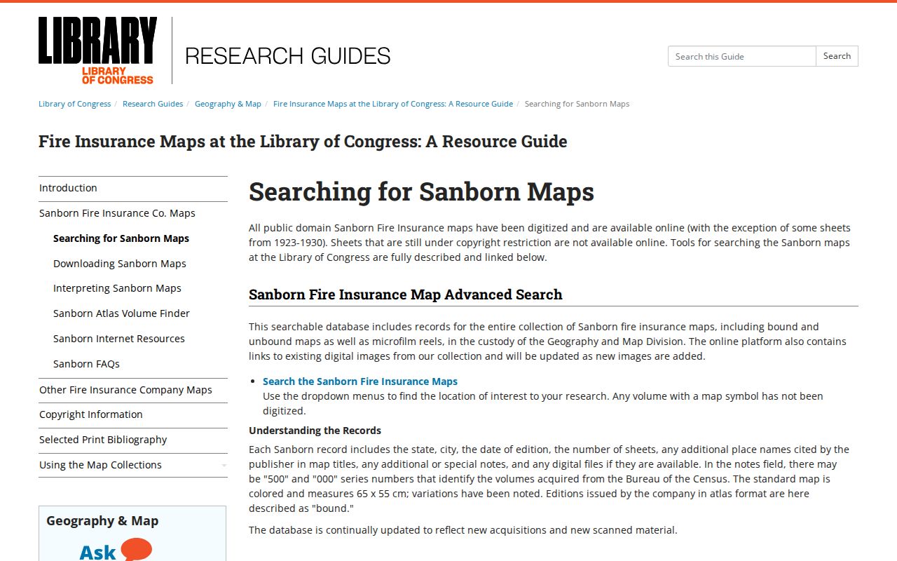 Windsor previous residents view of the Library of Congress Sanborn map guide