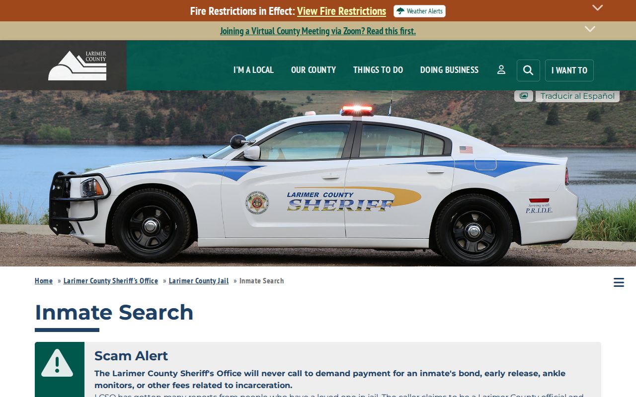 Windsor resident lookup view of Larimer County Inmate Search